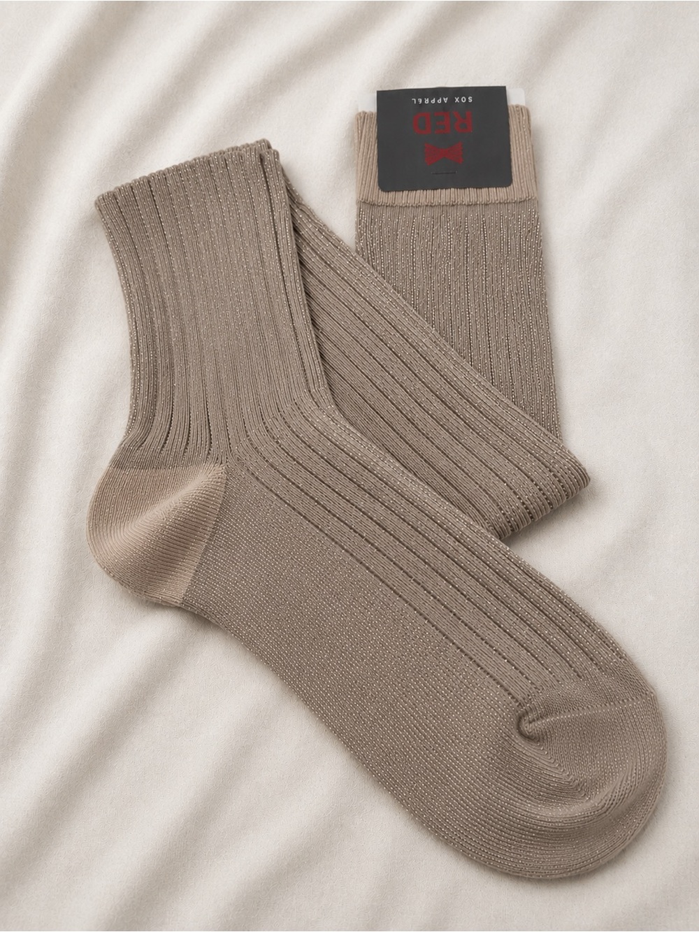 Red Women's Casual Ribbed Crew Socks in Taupe